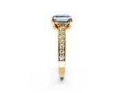 Solitaire Engagement Ring Setting for Fancy Blue Asscher Cut Center with Milgrain-Framed Pave Band and Prong Head in Yellow Gold