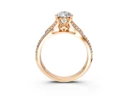 Solitaire Engagement Ring Setting for Pear-Shaped Center with Pave Rail Split Shank and Prong Head in Rose Gold
