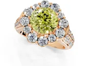 Large Accent Halo Engagement Ring Setting for Fancy Yellow Round Cut Center with Pave Split Shank and Prong Head in Rose Gold