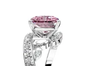Solitaire Engagement Ring Setting for Fancy Pink Radiant Cut Center with Pave Bypass Twist Band and Prong Head in Platinum