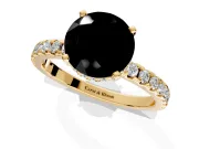 Solitaire Engagement Ring Setting for Fancy Black Round Cut Center with Band of Accents and Prong Head in Yellow Gold