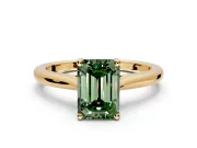 Solitaire Engagement Ring Setting for Fancy Green Emerald Cut Center with Narrow Cathedral Band and Prong Head in Yellow Gold