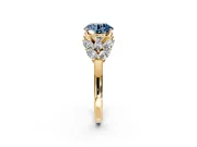 Leaf Cluster Engagement Ring Setting for Fancy Blue Round Cut Center with Marquise Accents and Prong Head in Yellow Gold