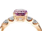 5 Stone Engagement Ring Setting for Fancy Pink Radiant Cut Center with Plain Band and Prong Head in Rose Gold