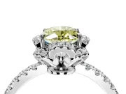 Halo Engagement Ring Setting for Fancy Yellow Oval Center with Openwork Halo, Pave Band and Prong Head in Platinum