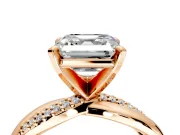 Solitaire Engagement Ring Setting for Asscher Cut Center with Pave and Plain Crossover and Basket Head in Rose Gold