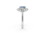 Small-Accent Cluster Halo Engagement Ring Setting for Fancy Blue Radiant Cut Center with Plain Band and Prong Head in Sterling Silver