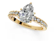 Solitaire Engagement Ring Setting for Pear-Shaped Center with Fine Pave Band and Claw Prong Head in Yellow Gold