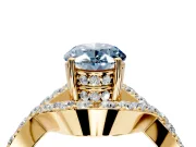 Halo Engagement Ring Setting for Fancy Blue Oval Center with Pave Infinity Twist Band and Prong Head in Yellow Gold