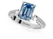 Solitaire Engagement Ring Setting for Fancy Blue Emerald Cut Center with Multi-Row Accents and Prong Head in Sterling Silver