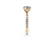 Solitaire Engagement Ring Setting for Round Cut Center with Micro Pave Band and Prong Head in Yellow Gold