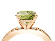 Solitaire Engagement Ring Setting for Fancy Yellow Princess Cut Center with Milgrain-Edged Pave Band and Prong Head in Rose Gold