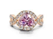 Halo Engagement Ring Setting for Fancy Pink Heart-Shaped Center with Pave Infinity Twist Band and Prong Head in Rose Gold