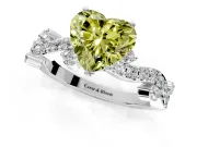 Solitaire Engagement Ring Setting for Fancy Yellow Heart-Shaped Center with Bar-Station Pave Twist and Prong Head in Platinum