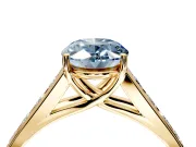 Solitaire Engagement Ring Setting for Fancy Blue Oval Center with Cathedral Channel Band and Prong Head in Yellow Gold