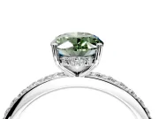 Solitaire Engagement Ring Setting for Fancy Green Oval Center with Fine Pave Band and Prong Head in Platinum