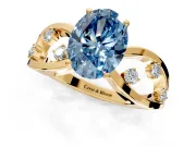 Solitaire Engagement Ring Setting for Fancy Blue Oval Center with Criss-Cross Accent Band and Prong Head in Yellow Gold