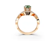 Halo Engagement Ring Setting for Fancy Green Oval Center with Pave Infinity Twist Band and Prong Head in Rose Gold