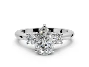 3 Stone Engagement Ring Setting for Pear-Shaped Center with Wide Plain Band and Prong Head in Platinum
