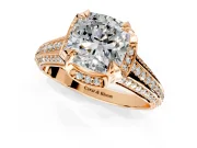 Solitaire Engagement Ring Setting for Cushion Cut Center with Accented Split Shank and Prong Head in Rose Gold