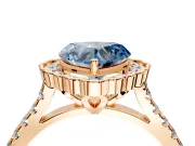 Milgrain Floral Halo Engagement Ring Setting for Fancy Blue Heart-Shaped Center with Pave Band and Prong Head in Rose Gold