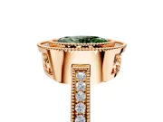 Halo Engagement Ring Setting for Fancy Green Oval Center with Milgrain Halo, Pave Band and Prong Head in Rose Gold