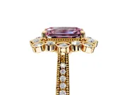 Milgrain Halo Engagement Ring Setting for Fancy Pink Emerald Cut Center with Bezel Point Accents and Prong Head in Yellow Gold