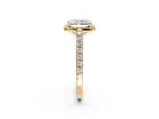 Halo Engagement Ring Setting for Radiant Cut Center with Full Pave Band and Prong Head in Yellow Gold