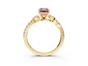Leaf Motif Engagement Ring Setting for Fancy Pink Emerald Cut Center with Pave Band and Prong Head in Yellow Gold
