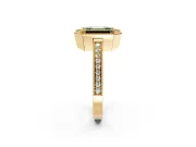 Halo Engagement Ring Setting for Fancy Green Emerald Cut Center with Milgrain Halo, Pave Band and Prong Head in Yellow Gold