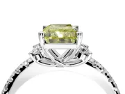 Paired Accent Engagement Ring Setting for Fancy Yellow Radiant Cut Center with Pave Band and Prong Head in Platinum