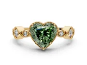 Vintage Station Engagement Ring Setting for Fancy Green Heart-Shaped Center with Accents and Prong Head in Yellow Gold