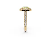 Pave Halo Engagement Ring Setting for Fancy Yellow Radiant Cut Center with Single Row Pave Band and Prong Head in Yellow Gold