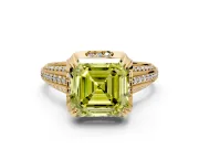 Solitaire Engagement Ring Setting for Fancy Yellow Asscher Cut Center with Accented Split Shank and Prong Head in Yellow Gold