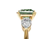 3 Stone Engagement Ring Setting for Fancy Green Princess Cut Center with Large Pear-Shaped Accents and Prong Head in Yellow Gold