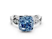 Solitaire Engagement Ring Setting for Fancy Blue Cushion Cut Center with Accented Twist Band and Leaf Prong Head in Sterling Silver