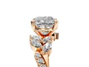 Solitaire Engagement Ring Setting for Cushion Cut Center with Marquise Accent Twist Band and Prong Head in Rose Gold