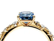 Cluster Engagement Ring Setting for Fancy Blue Emerald Cut Center with Round Cut Accent Band and Prong Head in Yellow Gold