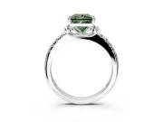 Paired Accent Engagement Ring Setting for Fancy Green Princess Cut Center with Pave Band and Prong Head in White Gold
