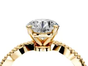 Solitaire Engagement Ring Setting for Round Cut Center with Twist Band and Bead Prong Head in Yellow Gold