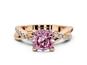 Solitaire Engagement Ring Setting for Fancy Pink Cushion Cut Center with Half-Pave Crossover Band and Prong Head in Rose Gold