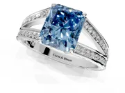 Split Shank Engagement Ring Setting for Fancy Blue Radiant Cut Center with Pave Split Shank and Prong Head in White Gold