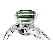 Solitaire Engagement Ring Setting for Fancy Green Asscher Cut Center with Pave Bypass Twist Band and Prong Head in Sterling Silver