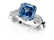 Solitaire Engagement Ring Setting for Fancy Blue Asscher Cut Center with Accented Twist Band and Leaf Prong Head in Platinum