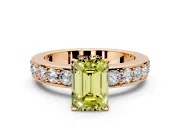 Solitaire Engagement Ring Setting for Fancy Yellow Emerald Cut Center with Channel-Set Accents and Prong Head in Rose Gold