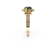 Halo Engagement Ring Setting for Fancy Green Round Cut Center with Outer Bezel Rim, Pave Band and Prong Head in Yellow Gold