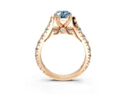 Solitaire Engagement Ring Setting for Fancy Blue Oval Center with Pave Cathedral Shoulders and Prong Head in Rose Gold