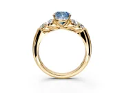 Cluster Engagement Ring Setting for Fancy Blue Cushion Cut Center with Round Cut Accent Frame and Prong Head in Yellow Gold