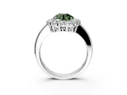 Halo Engagement Ring Setting for Fancy Green Round Cut Center with Milgrain Channel Band and Prong Head in Platinum