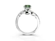Solitaire Engagement Ring Setting for Fancy Green Cushion Cut Center with Pave Bypass Twist Band and Prong Head in White Gold